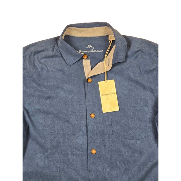 Tommy Bahama Silk Shirt Mens Large Blue NWT Pick Six Beer Cocktails Graphic